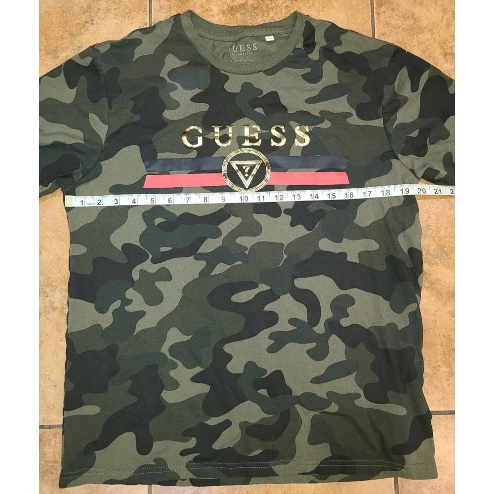 Guess T Shirt Mens L Green Camo Short Sleeve Crew Neck Tee Los Angeles - Picture 4 of 7